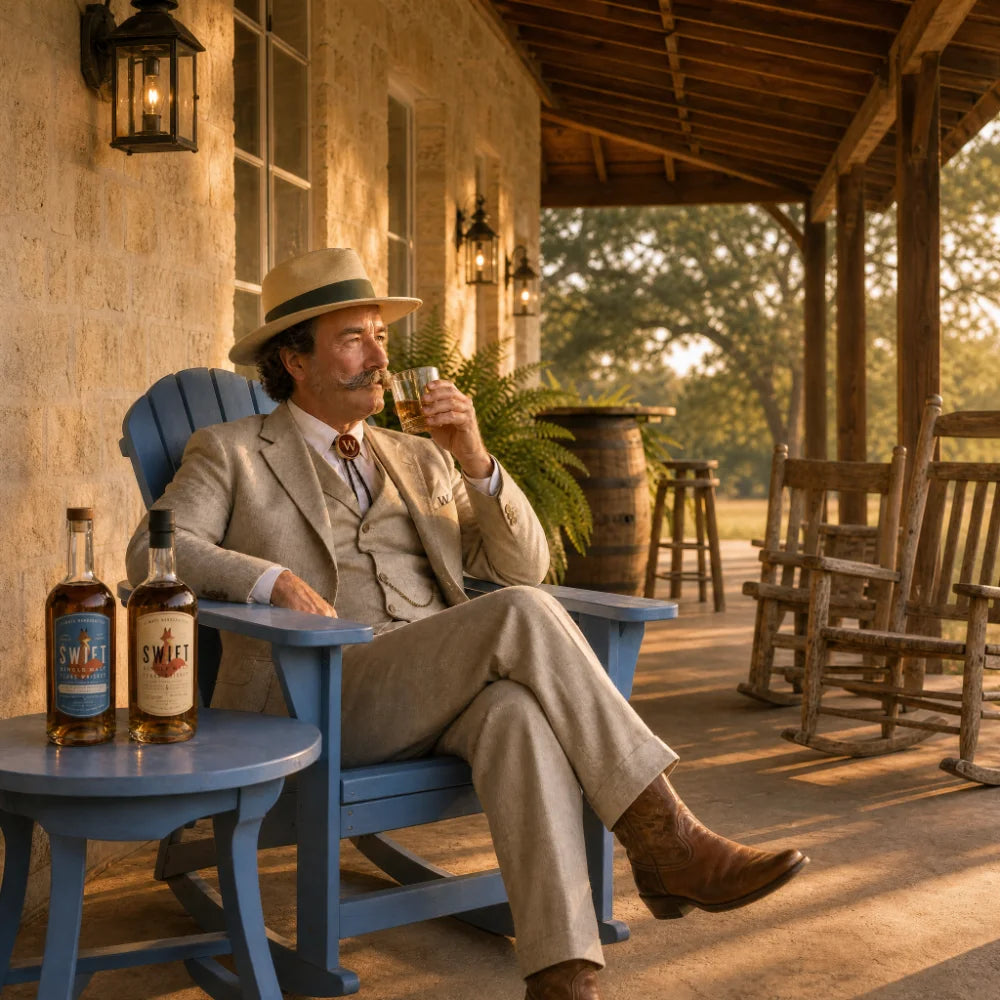 Waldo with the Swift Single Malt bottles